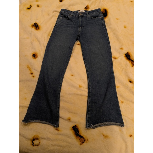 PAIGE Denim - PAIGE Rory Crop Flare Jeans Medium Wash Raw Hem Size 27